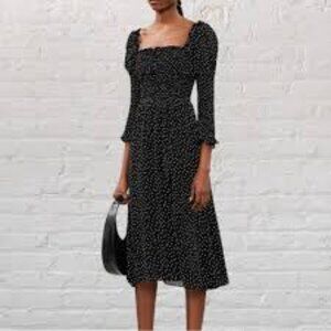 Reformation Women's Black Rosamund Polka-dot Print Crepe Midi Dress